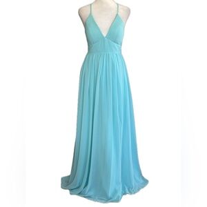 Azazie Women’s Aqua Chiffon Spaghetti Strap Maxi Dress